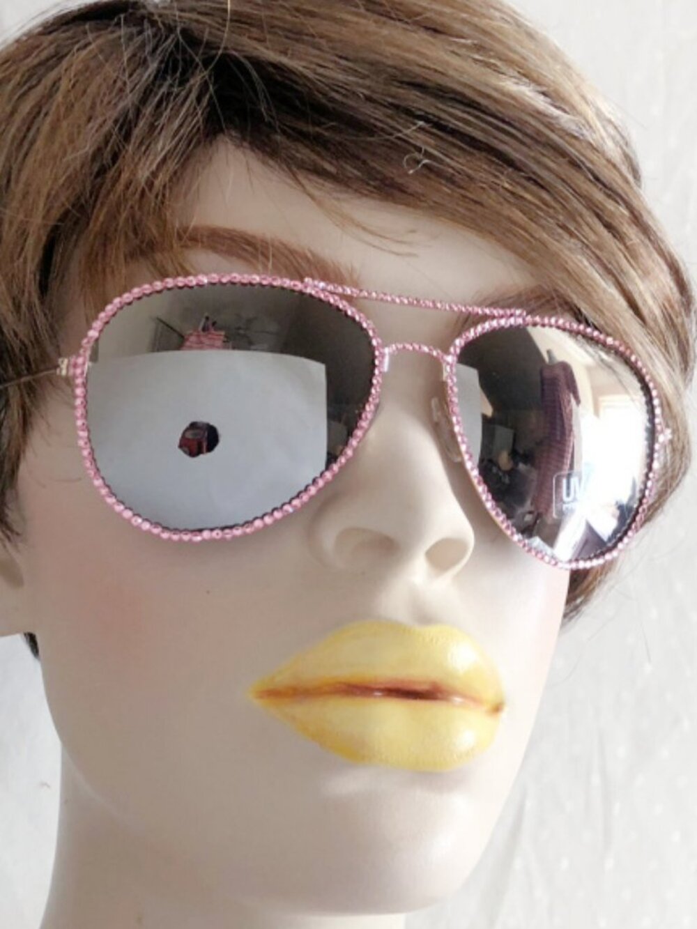 Pink Swarovski Crystal Embellished Aviator Sunglasses Silver Mirror Lens